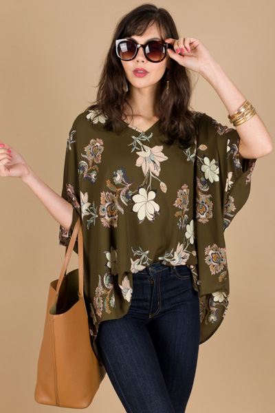 Favorite Boxy Tunic, Olive Floral