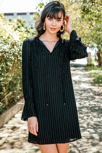 Metallic Woven Dress, Black