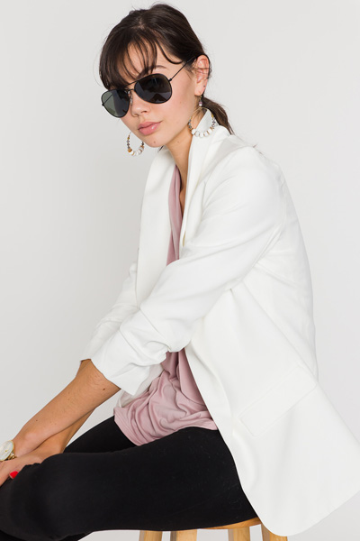 Ruched Sleeves Blazer, White