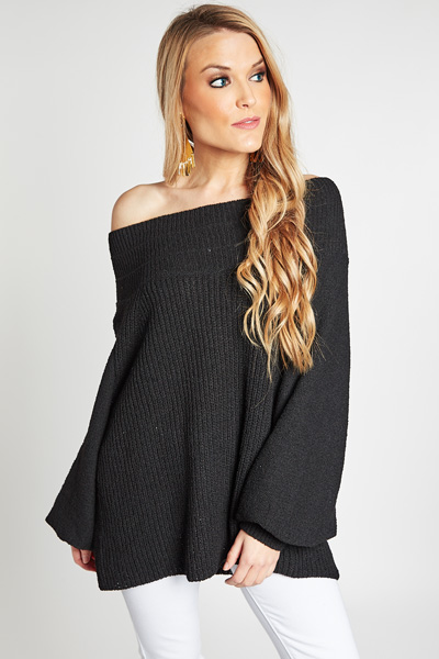 Slouchy Open Weave Top, Black