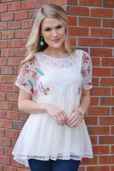 Bryana Swiss Dot Top, Off White