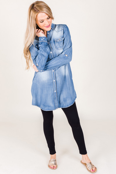 Distressed Chambray Dress