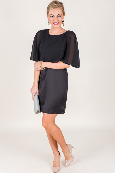 Sheer Cape Dress, Black