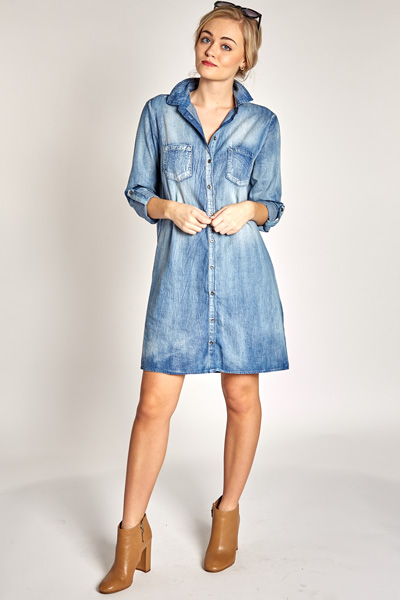 Acid Wash Tie Waist Dress
