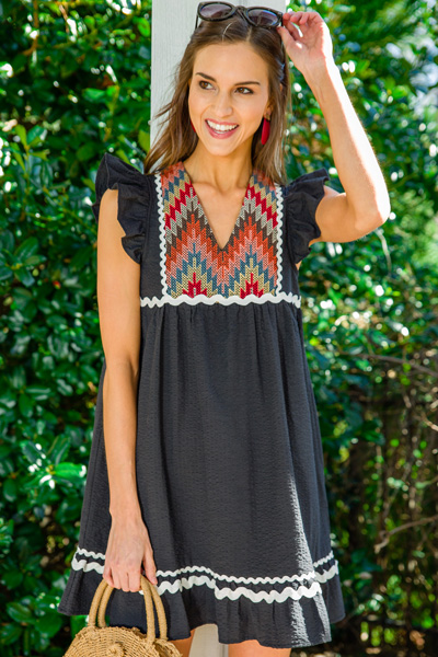 Black Seersucker Ric Rac Dress