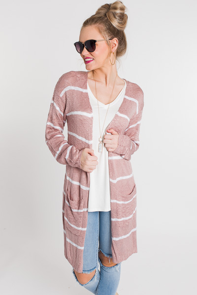 Go-to Stripe Cardigan, Mauve